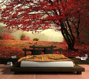 Ταπετσαρία τοίχου επιθυμητών διαστάσεων δέντρο με κόκκινα φύλλα 01257