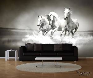 Ταπετσαρία τοίχου επιθυμητών διαστάσεων με λευκά άλογα  04891Q
