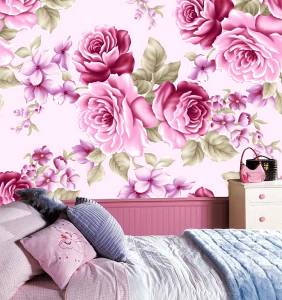 Ταπετσαρία τοίχου επιθυμητών διαστάσεων με λουλούδια ρόζ 10743