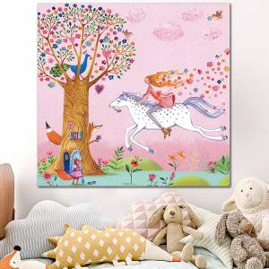 Παιδικός πίνακας σε καμβά φλοράλ με άλογο KNV0333