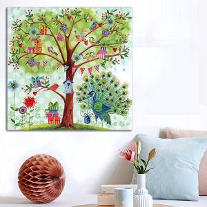 Παιδικός πίνακας σε καμβά δέντρο με παγώνι KNV0337