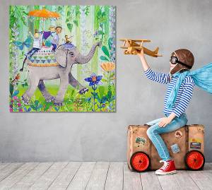 Παιδικός πίνακας σε καμβά παιδάκια με ελέφαντα KNV0338