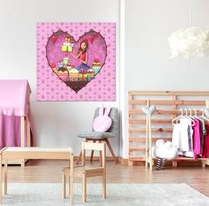 Παιδικός πίνακας σε καμβά καρδιά με γλυκά KNV0447