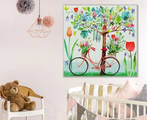 Παιδικός πίνακας σε καμβά δέντρο με ποδήλατο KNV0448