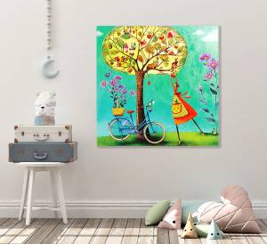 Παιδικός πίνακας σε καμβά με κορίτσι και δέντρο KNV0450