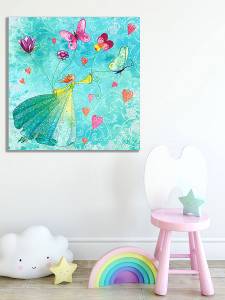 Παιδικός πίνακας σε καμβά νεράιδα με πεταλούδες KNV0454