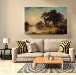 Πίνακας σε καμβά με λίμνη και δέντρα KNV841