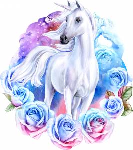 Unicorn with Roses - Watercolor - Stick856