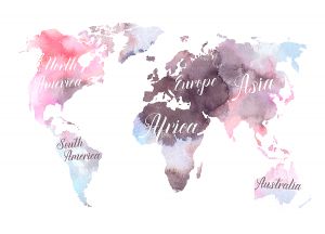 Pink Watercolor World Map - Kids - Stick875