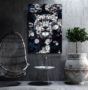 Πίνακας σε καμβά Τίγρης με Λουλούδια LUX10