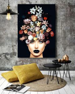 Πίνακας σε καμβά Γυναίκα με Μπουκέτο Λουλουδιών LUX18
