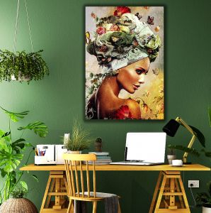 Πίνακας σε καμβά Γυναίκα με Λουλούδια στο Κεφάλι LUX22