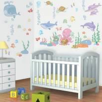 Παιδικά αυτοκόλλητα τοίχου Baby Sealife room set