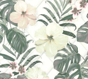 Τροπική Ταπετσαρία Τοίχου Με Φύλλα και Λουλούδια TR365182